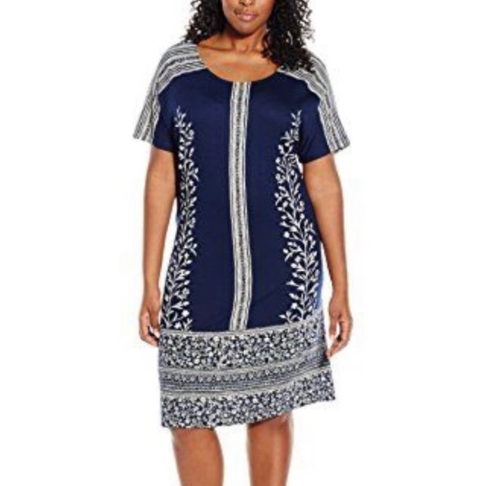 Lucky Brand Boho Border Print Folk Floral Cotton T-Shirt Tunic Dress